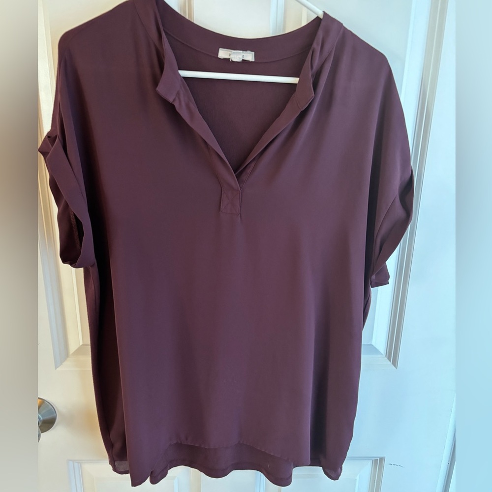Plione Short Sleeve Maroon Blouse, Size Large